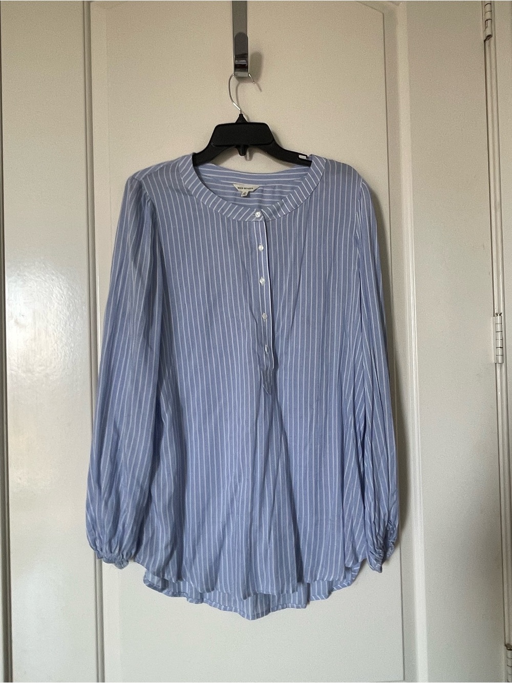 Max Studio Blue Striped Long-Sleeve Blouse - Women